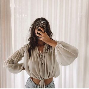Lioness: sheer nude cropped blouse